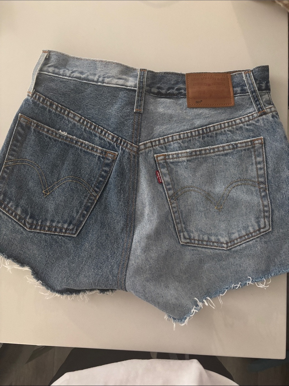 Levi's Two-Tone Blue Denim Cutoff Shorts with Frayed Hem